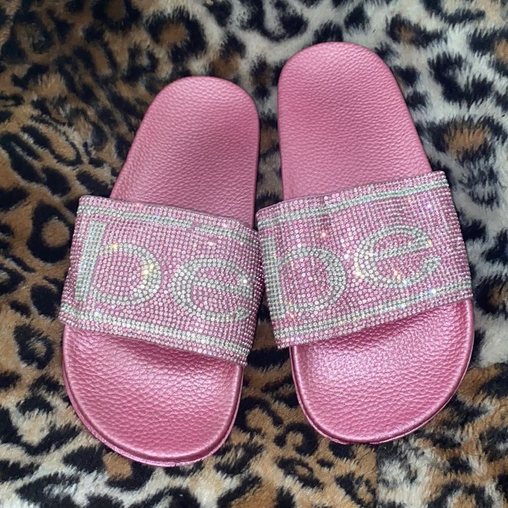 BeBe Pink rhinestone slides
